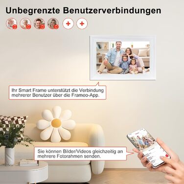 Frameo Цифровий фоторамка 10.1 дюйма з Wi-Fi, HD сенсорний екран, 16GB пам'яті, автоматичне обертання, підтримка фото та відео, настінний монтаж