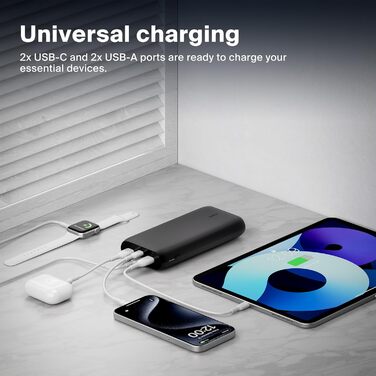 Портовий повербанк 26K, USB-C/A, швидка зарядка, портативний для iPhone, iPad, Galaxy, Pixel, 4-