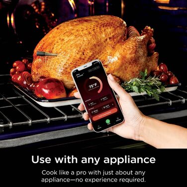 Бездротовий термометр для м'яса Ninja ProChef: для приготування на грилі, в духовці та на відкритому повітрі. Bluetooth, 50 м, 30 год, App-підключення, термостійкий