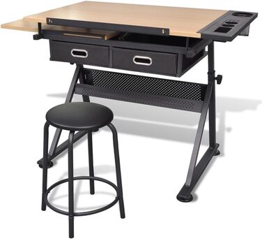 Тідард Архiтектурний стіл з регульованим нахилом (0-85°) та 2 висувними ящиками, з табуретом, 118 x 62 x 68,5-106 см