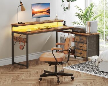 Кутовий стіл ODK з ящиками 174x100 см, з полицею, реверсивний, для геймінгу, офісу, дому, коричневий