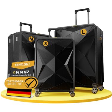Набір валіз ONAIR 3 шт. (S, M, L) – чорний & золотий. Водовідштовхуюча жорстка оболонка, TSA-замок, тихі колеса, міцний ABS-пластик. Ідеально для подорожей.