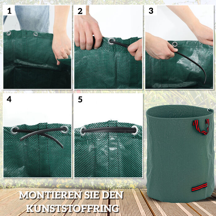Outsunny Garden Bag 3x300L Водонепроникний мішок для садових відходів з ручками, стабільний мішок для листя, автономні садові мішки із захистом від ультрафіолету, багаторазові мішки для садових відходів Зелені відходи