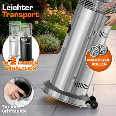 Газовий обігрівач TRESKO® 11 кВт на колесах | Обігрівач для тераси, балкона та саду | Газовий нагрівач-гриб з шлангом та регулятором (сріблястий)