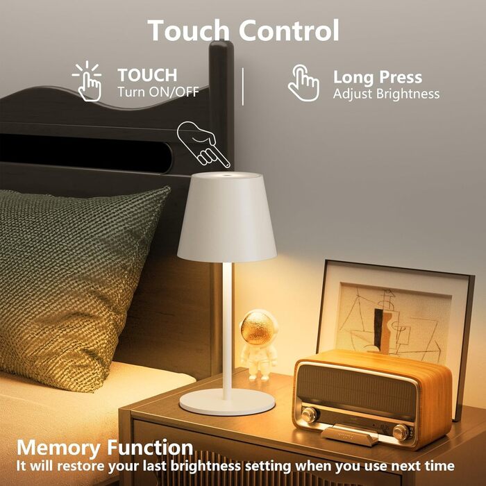 Лампа настільна LED акумуляторна Lundwa 26 см, 5000 mAh, IP54, 3W, 3000K, для кемпінгу, ресторану, спальні, бару (1 шт.)