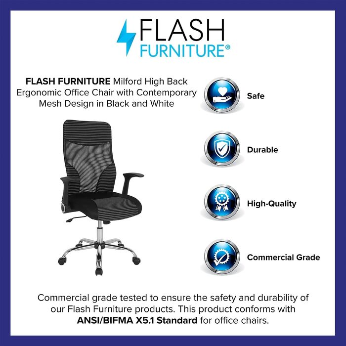 Офісне крісло Flash Furniture, Металевий, Чорний/Білий