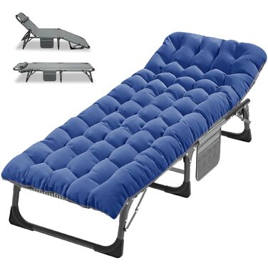 Складане кемпінгове ліжко з матрацом та кишенями, сталевий каркас, Oxford, витримує до 200 кг, 190x71x36 см, для походу, саду та офісу (блакитне)