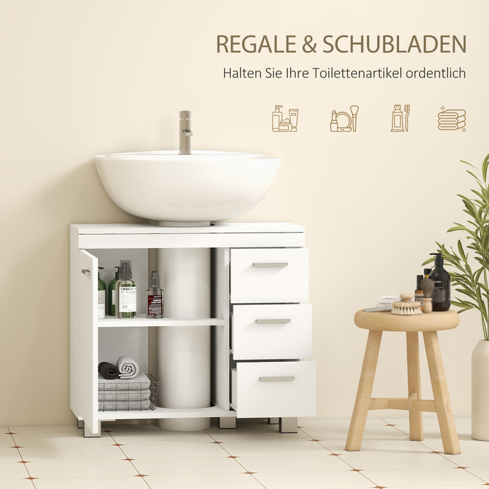 Підставка під раковину з 2 полицями та 3 висувними ящиками, МДФ, білий