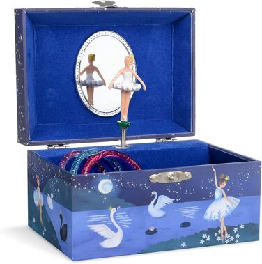 Ювелір - Музична скринька для коштовностей для дівчаток з обертовим єдинорогом, блискучою веселкою і Зоряним візерунком-Пісня прекрасної мрійниці (Лебідь-балерина)
