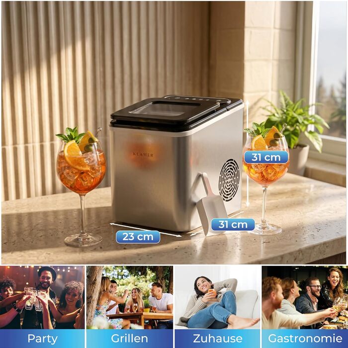 Льодогенератор KLAMER 24 кг/добу, 3 розміри кубиків льоду, резервуар 2.2 л, 130 Вт - тихий льодогенератор для дому та бізнесу