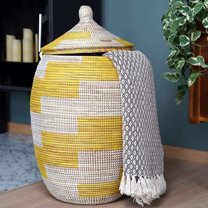 Кошик для білизни YAADU з кришкою XXL - великий контейнер для білизни, жовтий