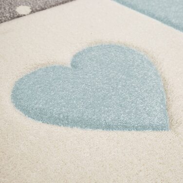 Дитячий килим килим Дитяча кімната пастельний 3D ефект точки серця зірки сірий, Розмір (240x340 см, синій)
