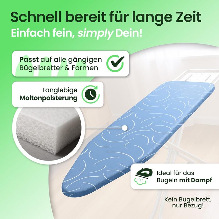 Чохол для прасувальної дошки SiplySooth 120x40 см, OEKOTEX100, виготовлено в Німеччині, комфортний, сірий/білий (блакитний/білий, XXL)