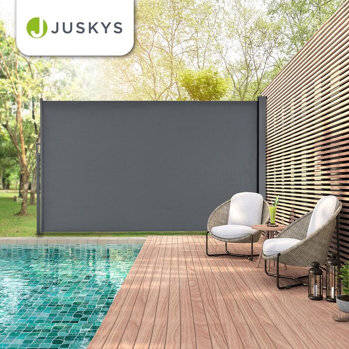 Розсувна бокова маркіза Juskys Dubai 200x300 см, сіра, захист від сонця та сторонніх поглядів для балкона і тераси, з настінним кріпленням