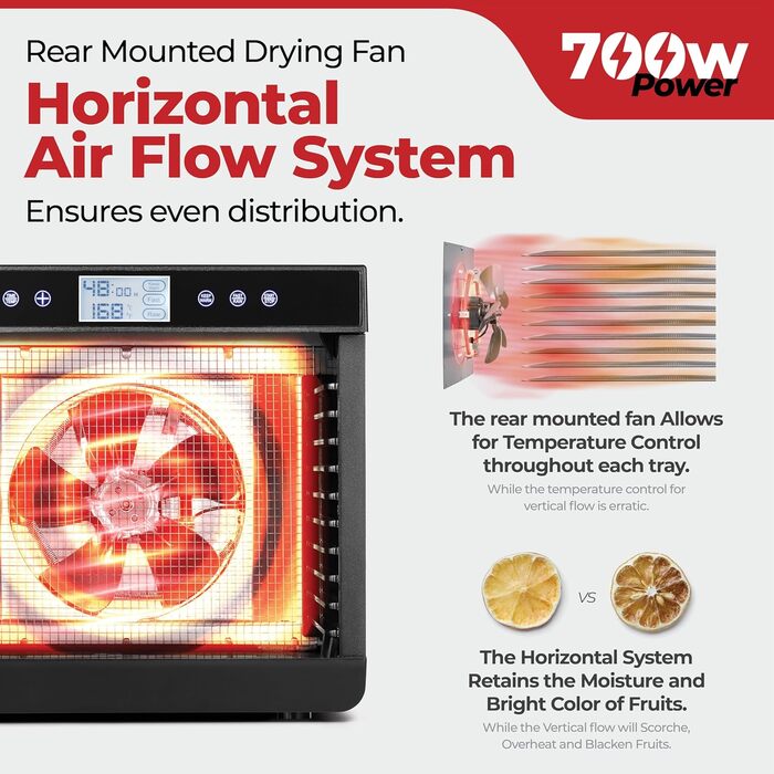 Сушарка для продуктів Caredy: 7 ярусів, цифровий таймер, регулювання температури, підігрів, для м'яса, фруктів, овочів, трав та джеркі