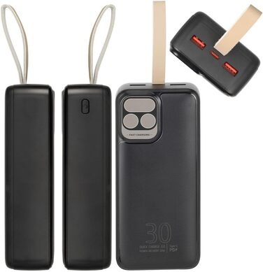 Вт, LCD, 1 вхід, 3 виходи, USB-C, сумісний з iPhone/Samsung/Huawei, 2585 30000mAh, QC/PD 20