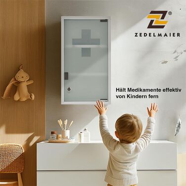 Медичний шафчик Zedelmaier з нержавіючої сталі, 4 відділення, з ключем, для зберігання ліків, білий (57 x 27 x 12 см)