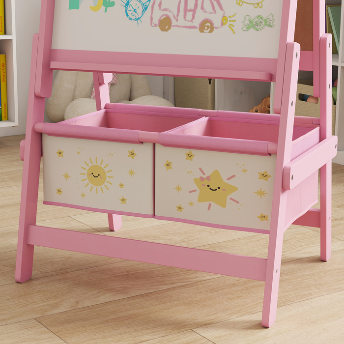 Дитяча мольберт 3 в 1: дошка для крейди, магнітна дошка, паперова рулетка, 2 контейнери для зберігання, для дітей 3-8 років, рожевий