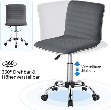 Офісне крісло Yaheetech без підлокітників, ергономічне, з регулюванням висоти, поворотне на 360°, з м'якою оббивкою з велюру, сірого кольору