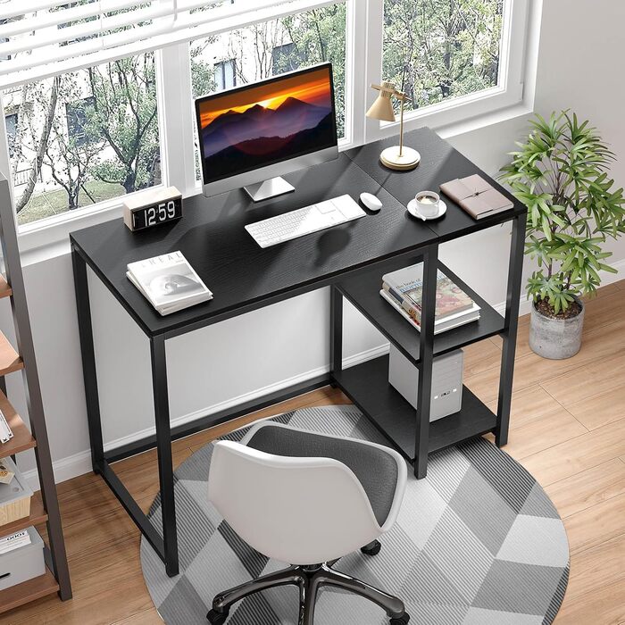 Комп'ютерний стіл WOHOMO білий 100см з місцем для зберігання, стіл для ПК в домашній офіс, білий (60 x 120 см, чорний)