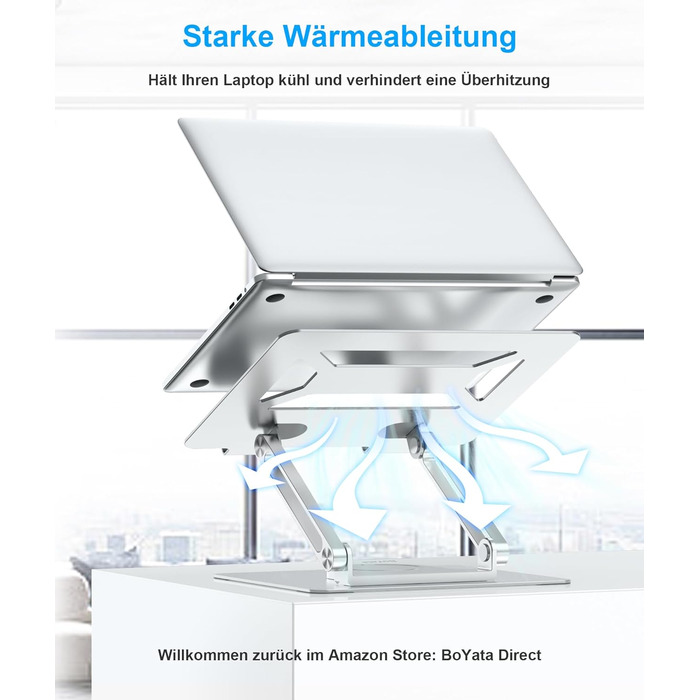 Підставка для ноутбука BoYata настільна, регульована, з поворотним основанням 360°, ергономічна, складана, сумісна з MacBook Pro/Air, до 17 дюймів - срібна