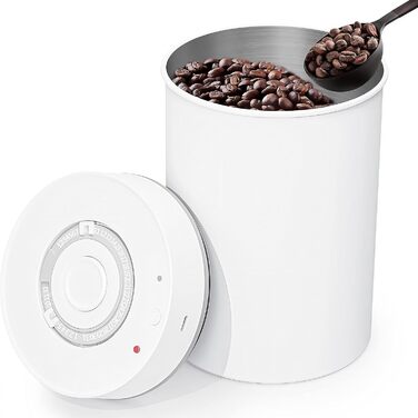Контейнер для кави з нержавіючої сталі, герметичний, 500г, білий. Зручний дисплей для кавових зерен. Зберігає каву свіжою. KF1