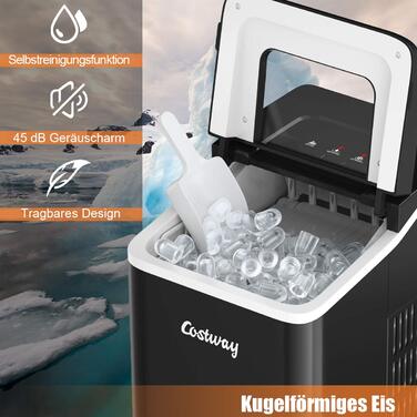 Льодогенератор COSTWAY Ice Cube Machine 12 кг/24 год, включаючи ложку для кубиків льоду, резервуар 1,6 л, 120 Вт, чорний