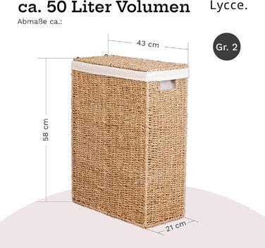 В'язковий кошик для білизни Lycce 50л з кришкою | Кошик для білизни з ручками з мореної трави | В'язковий кошик для білизни з мішком | Кошик для пляшок та відходів