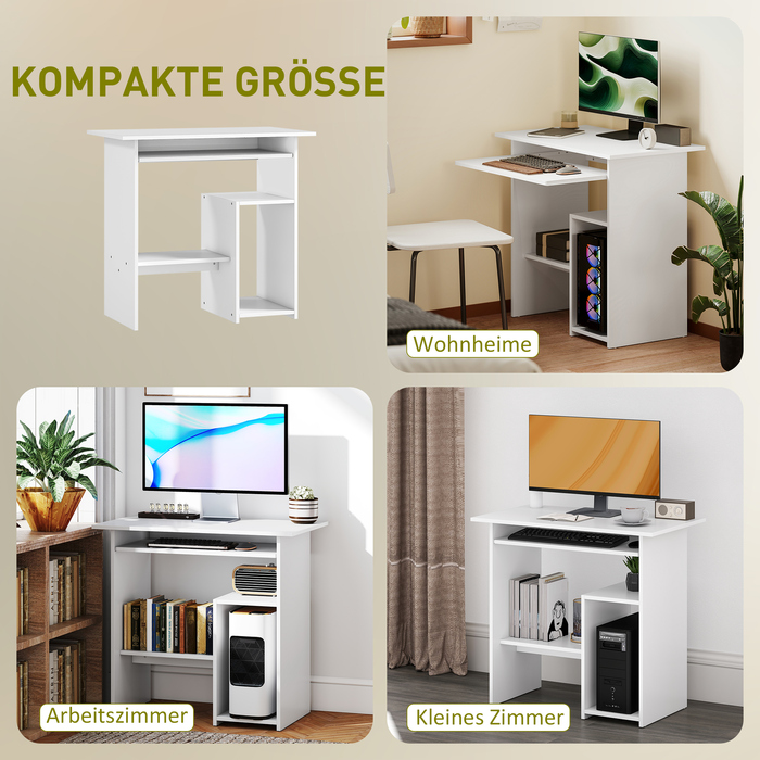 HOMCOM Стол, 80 x 45 см, комп’ютерний стіл, офісний стіл з підставкою для клавіатури, відкритими полицями та місцями для зберігання, ДСП, для домашнього офісу, спальні, білий | Aosom