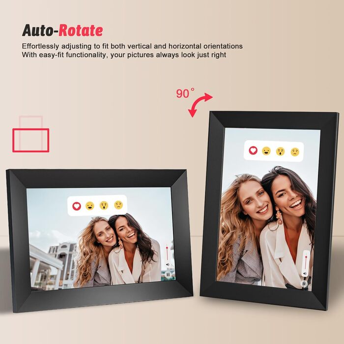 Цифровий фоторамка 10.1 дюйма з Wi-Fi, IPS-екраном та 32GB пам'яті | Frameo App, дистанційне керування зі смартфона, календар, погода