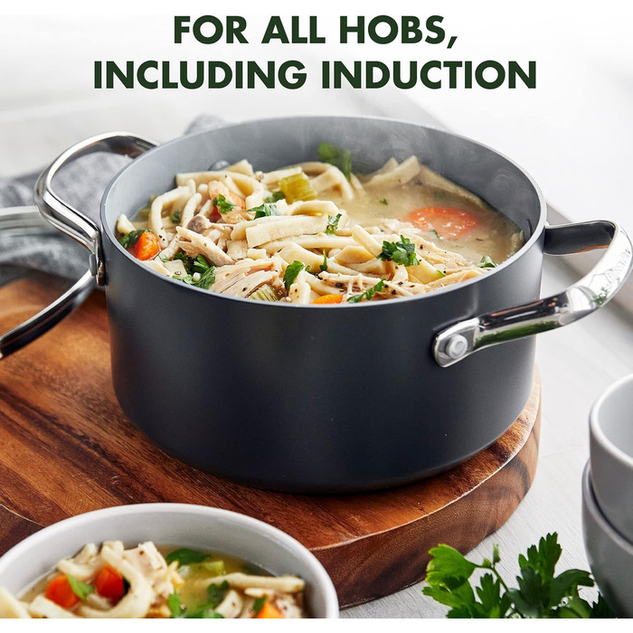 GreenPan Valencia Pro каструля з нержавіючої сталі з антипригарним покриттям Harteloxierte Gesunde Keramik, 20 см, 2 літри, без PFAS, для індукційних плит, можна мити в посудомийній машині, можна використовувати в духовці, сіра, з кришкою