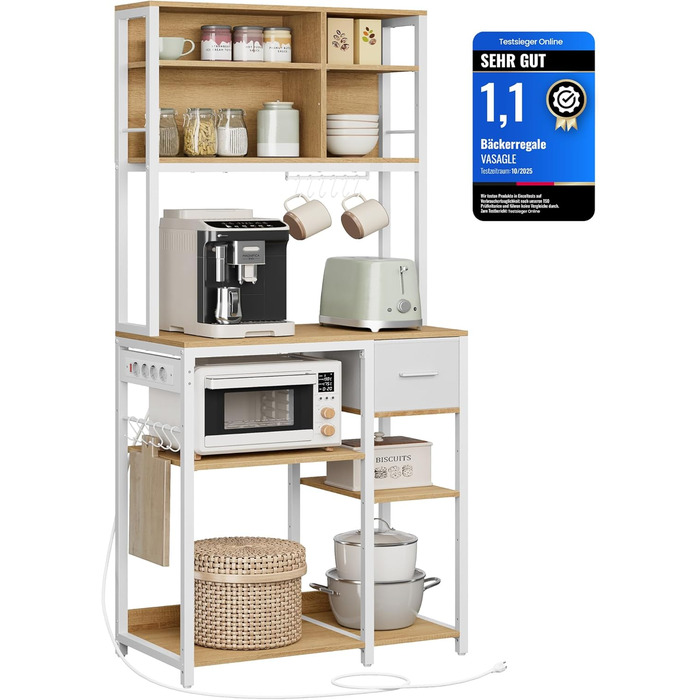 Стелаж кухонний VASAGLE з розетками, 40 x 100 x 180,4 см, 12 гачків, антрацит-чорний, KKS027B02