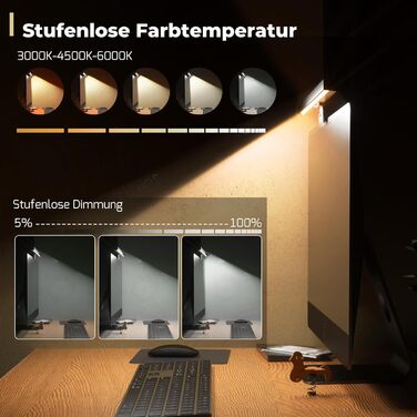 LED лампа для комп'ютера USB, світлодіодна стрічка для монітора, сенсорна настільна лампа з пам'яттю та регулюванням яскравості, 5 колірних температур, для дому та офісу, сучасний дизайн