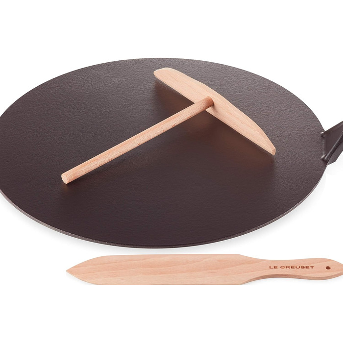 Сковорода для крепів Le Creuset з дерев'яним шпателем, чавун, діаметр 32 см, для всіх типів плит (включно з індукційними), Cerise (Вишневий)