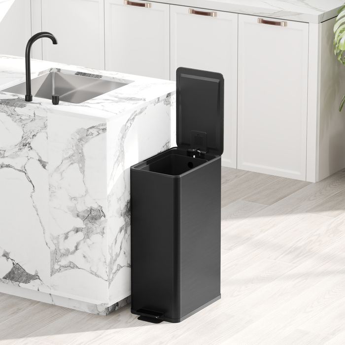 Сміттєвий бак 20л, з плавним закриттям кришки, відділенням для дезодоранту, захистом від відбитків пальців, нержавіюча сталь, чорний