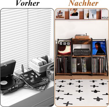 Підставка для програвача вінтаж велика з розеткою та LED-підсвіткою, тримач для платів, полиця для вінілу на 300 альбомів, для вітальні, спальні