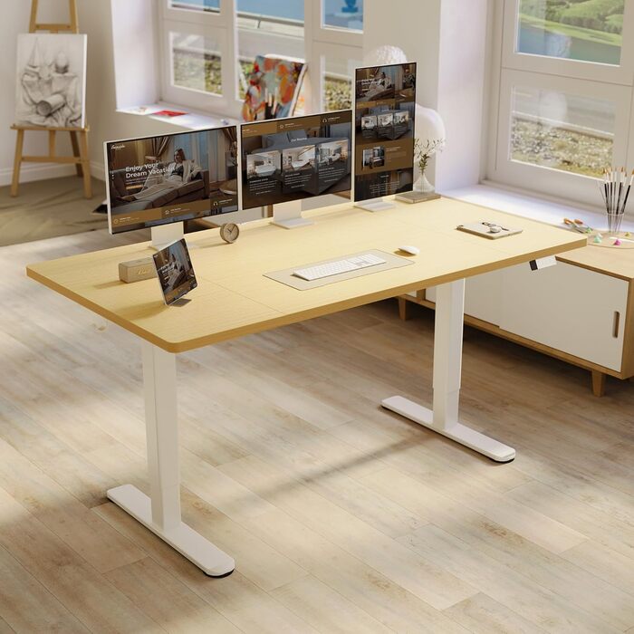 Регульований стіл Claiks для офісу, 120x60 см, білий, з пам'яттю положень, 80 кг, з гачками