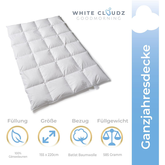 Ковдра White Cloudz Aspen Down 240x220 см, Warmth Class 4, 100 Гусячий Пух, Mako Cotton