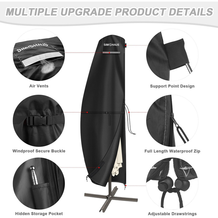 Чохол для парасольки 4м, захисний чохол для парасольки з розкривною тканиною (Ampelschirm) діаметром до 400 см. Захисний чохол для парасольки, чохол для подвійної парасольки, анти-UV, Oxford Fabric, 280x70/70 см (240x45/70/50 см)