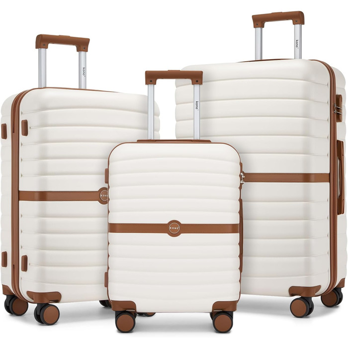 KONO Чемодан-валіза середнього розміру 66см з ABS+PC, валіза на колесах з замком-кодом (темно-зелений/коричневий)