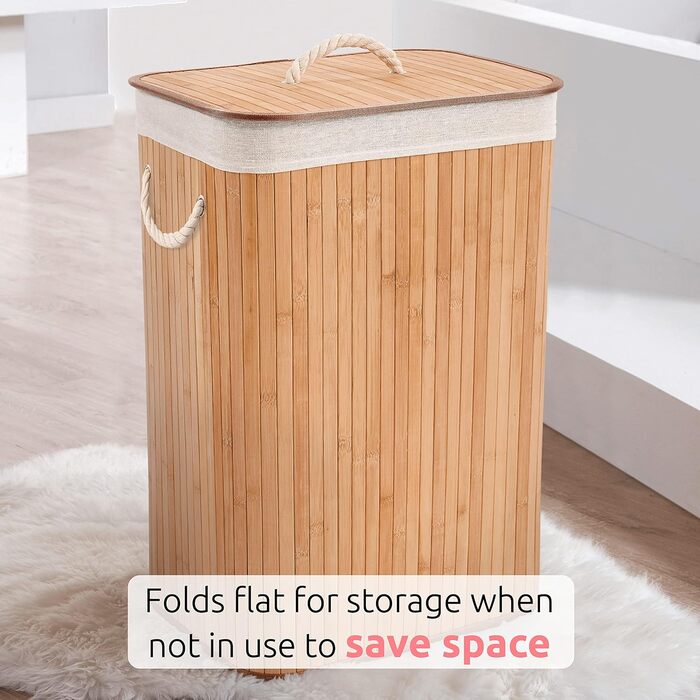 Кошик для білизни з бамбука з винімним мішком - стильний кошик для ванної, спальні або пральні - декоративне зберігання в стилі SPA, квадратний