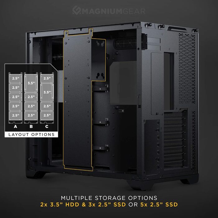Корпус Magniumgear Neo Qube 2 IM ATX, подвійна камера, Digital-RGB, дзеркальна передня панель Infinity, скляні панелі, чорний