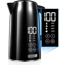 Чайник FOHERE, 1,7 л, РК-дисплей температури 40-100C, 240 хв Keep Warm, Quiet & Fast, 2200 Вт, Чорний