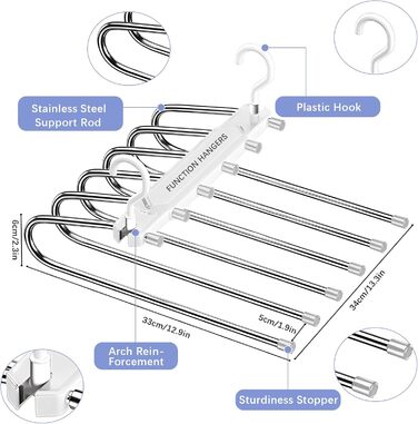 Вішалка для штанів GUHAOOL 6 в 1, 2 шт. и нековзна, складна, багатофункціональна, для штанів, шарфів, одягу (біла)