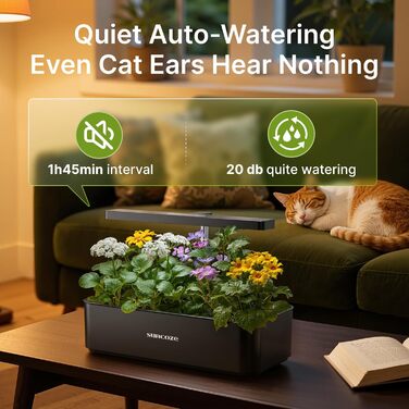SUNCOZE Гідропонна система вирощування, набір для вирощування трав в приміщенні з LED-лампою, Smart Garden на 12 касет, 4L резервуар для води, регульована висота, тиха інтелектуальна помпа, для дому, кухні, чорний