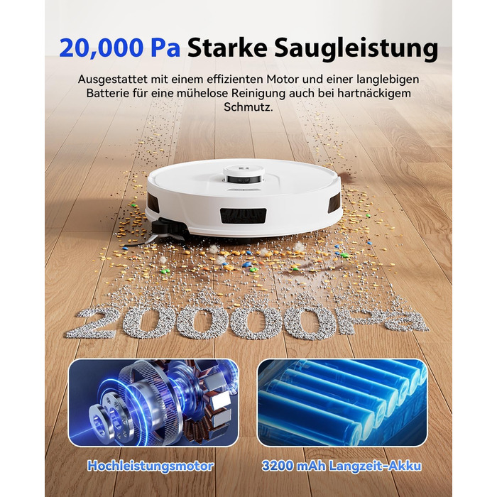 Робот-пилосос Redkey R11 з функцією миття, 20000Pa, док-станція 4L, захист від намотування волосся, LiDAR навігація, керування через додаток, для килимів та шерсті тварин