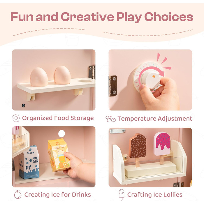 Дерев'яна іграшкова кухня ROBUD для дітей з реалістичним аксесуаром, набір іграшкової кухні з багатьма функціями, сучасний дизайн, подарунок від 3 років (холодильник)
