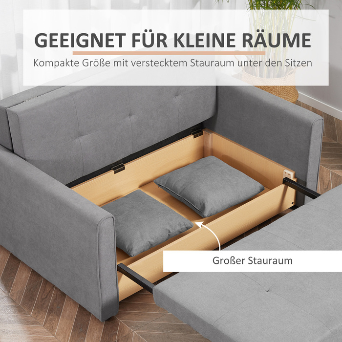 Диван-ліжко, 2-місний диван, до 200 кг, з прихованою системою зберігання, оббивка з полікотону, сірий