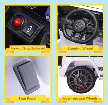 Дитячий електромобіль Mercedes G63 AMG FINOOS, 12V, з пультом, 3 швидкості, LED, музика, USB, білий