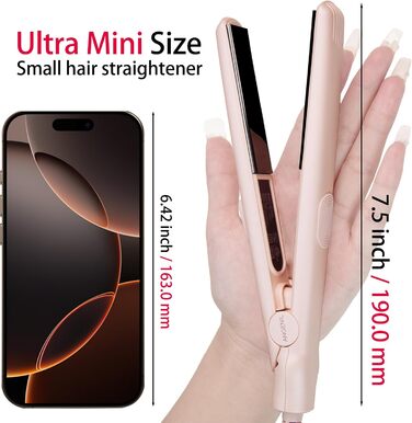 ANGENIL Pro Mini Титановий випрямляч та плойка 2-в-1 для волосся, компактний дорожній формат, швидкий нагрів 20 сек, сірий колір